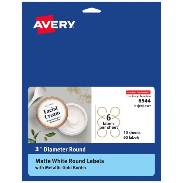 Round Labels with Gold Borders, 3" x 3"